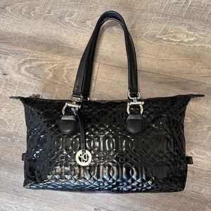 Donald J. Pilner Black Quilted Patent Leather Bag w/ Bright Pink Lining